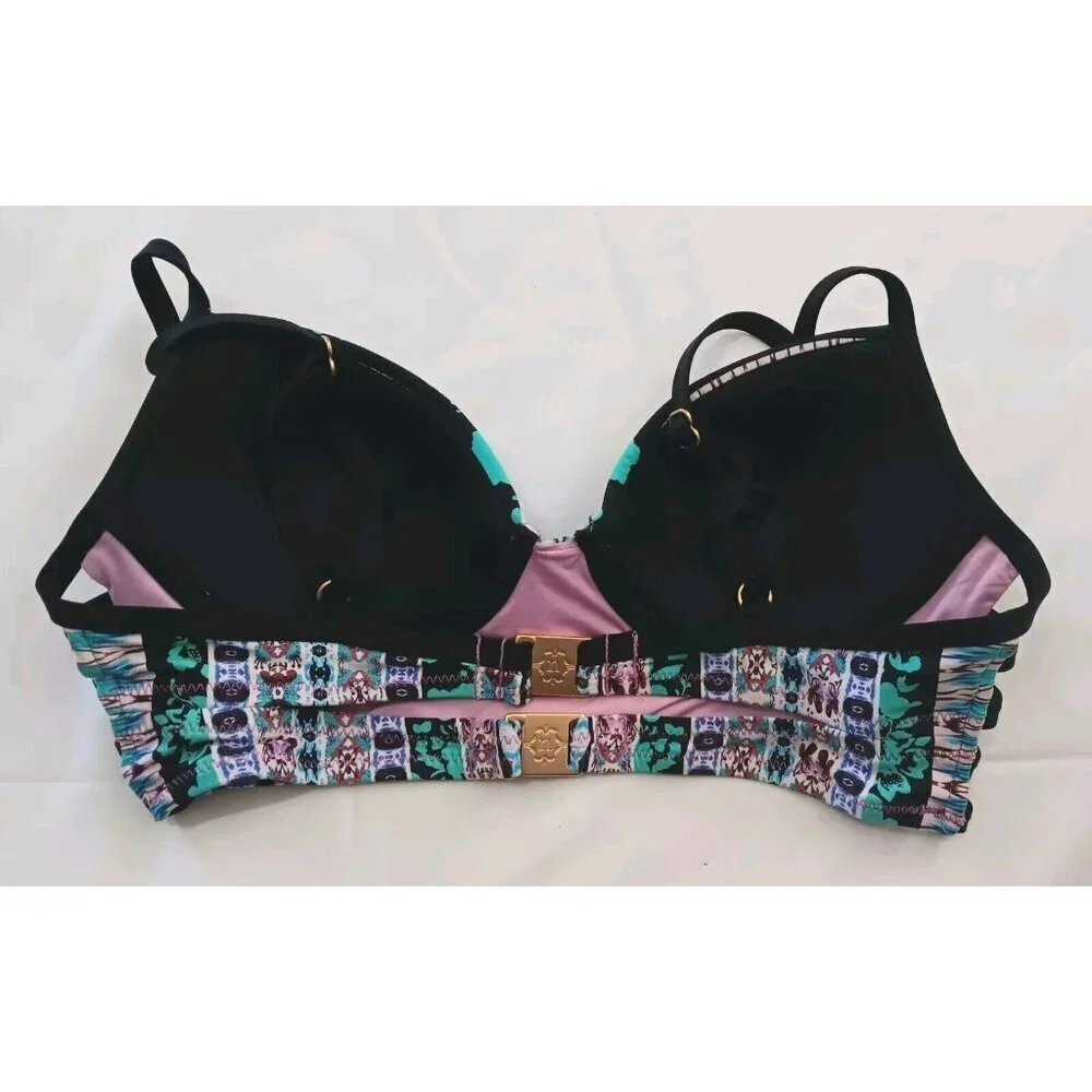 3/10 Nanette Lepore Boho Bikini Top Padded Black Pink Purple Teal Cut Outs $96 - Picture 2 of 8